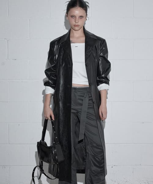 Podil Long Leather Trench Coat_Black