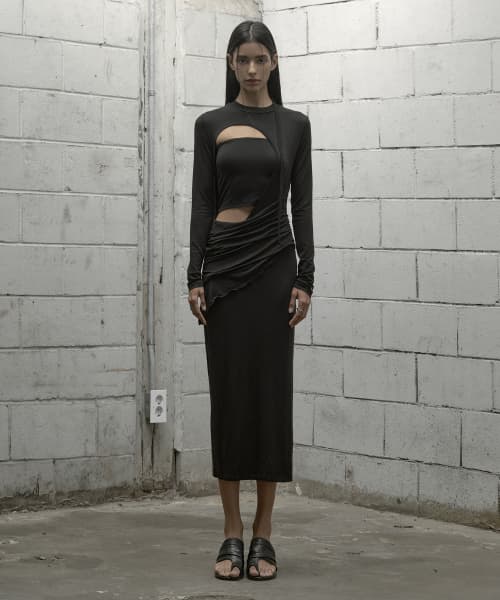 Cutout Draped Maxi Dress - Black