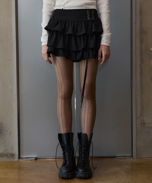 Corset Tiered Skirt Pants, Black