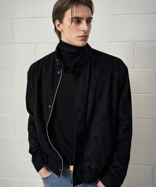 Refined Crop Suede Harrington Jacket [BLACK]