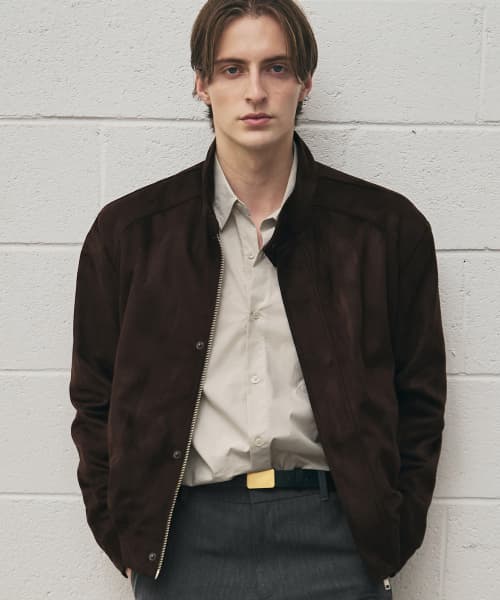 Refined Cropped Suede Harrington Jacket [DARK BROWN]