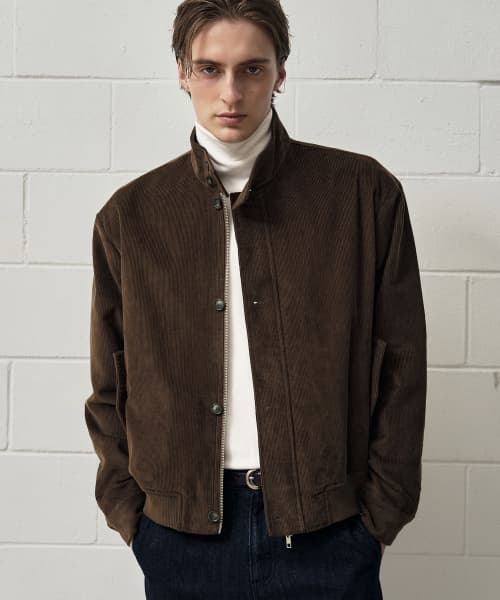 Corduroy Cropped Harrington Jacket [BROWN]