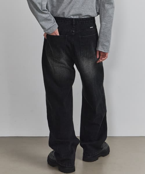 Washed Stripe Wide Denim Pants (Black)