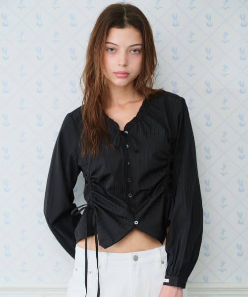Classic Shirring Blouse Black
