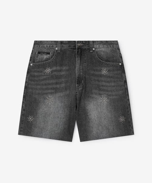 Atelier Studded Denim Cut-Off Shorts (CHARCOAL)