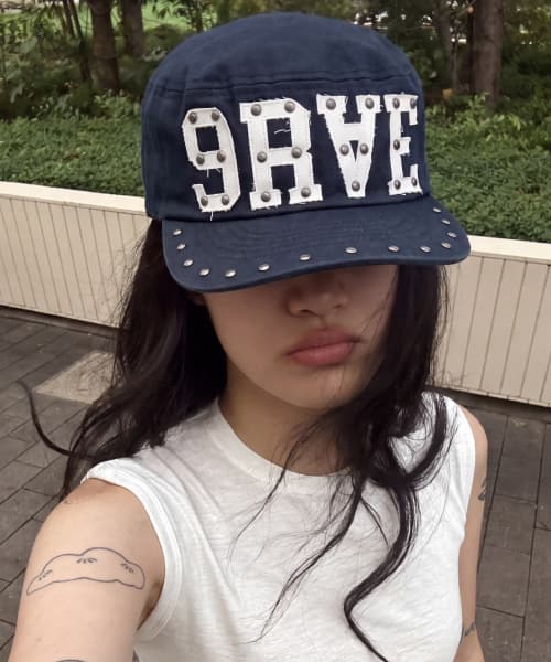 [UNISEX]9RAE STUD PILLBOX CAP_Navy