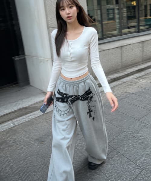 [UNISEX] Belted Training Wide Fit Pants_Gray