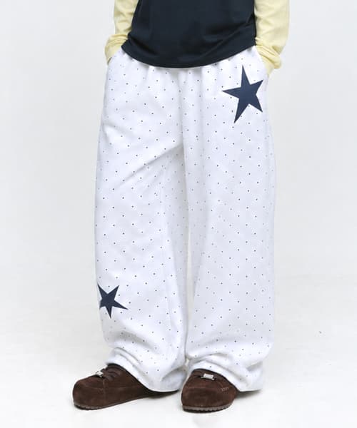 Dot Star Point Print Wide Drawstring Training Sweatpants_2COLOR
