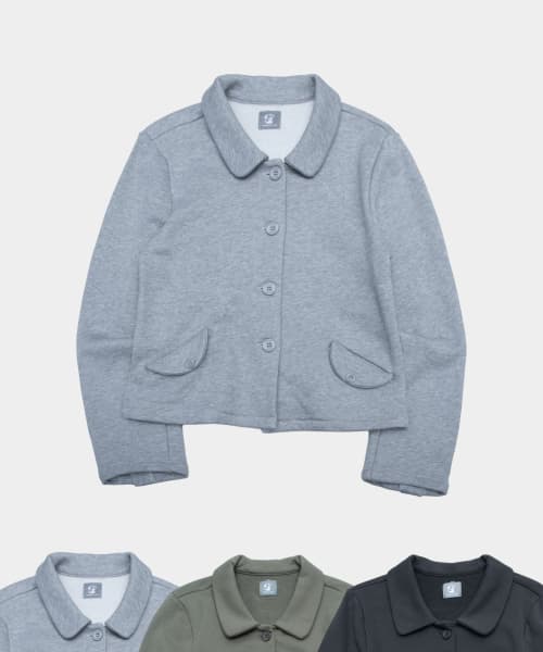 Basic Round Collar Pocket Detail Semi-Cropped Long-Sleeve Button Cotton Short Jacket_3COLOR