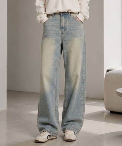 Mibeu Loose Fit Washed Long Wide Denim Pants 1 Color [ANBD_6027]