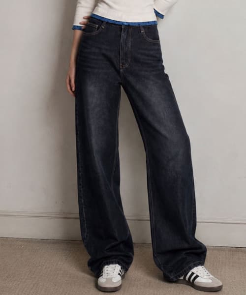 Haon Loose Fit Washed Long Wide Denim Pants 1 Color [ANBD_6037]
