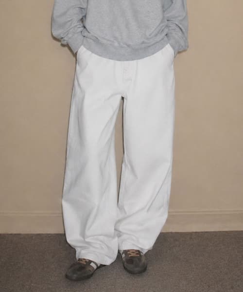 Koroseu Washed Diagonal Cut Wide Denim Pants 2 Color [ANBD_6028]