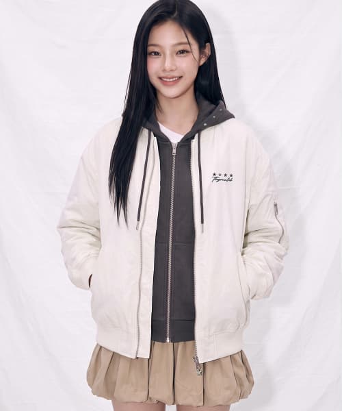 Bomber Jacket with Layered Hood [Ivory]