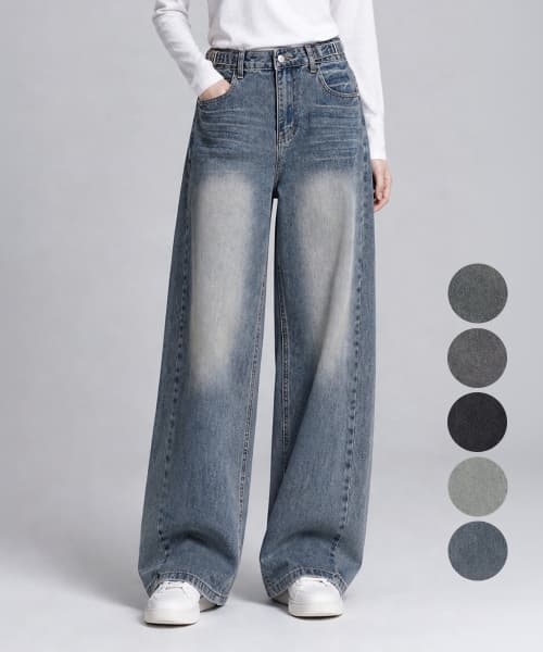 Spring/Fall Buckle Side-Slit Women's Wide Denim Pants, Two Lengths DQFLJN19
