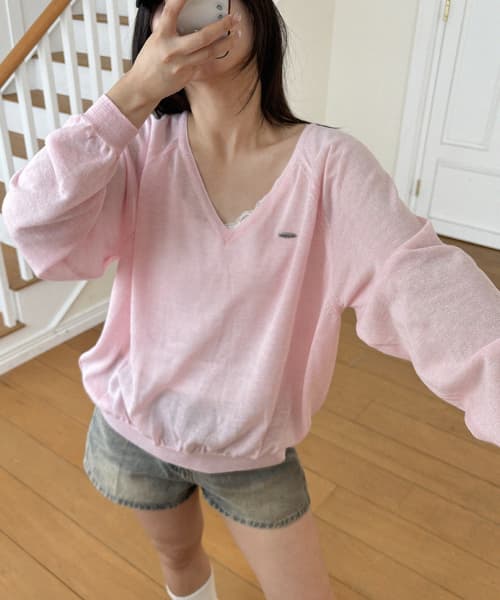 Pinto Deep V-Neck Knit (Baby Pink)