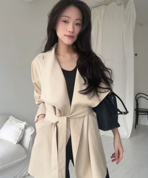 REUJERO Belted Half Trench Coat / Beige