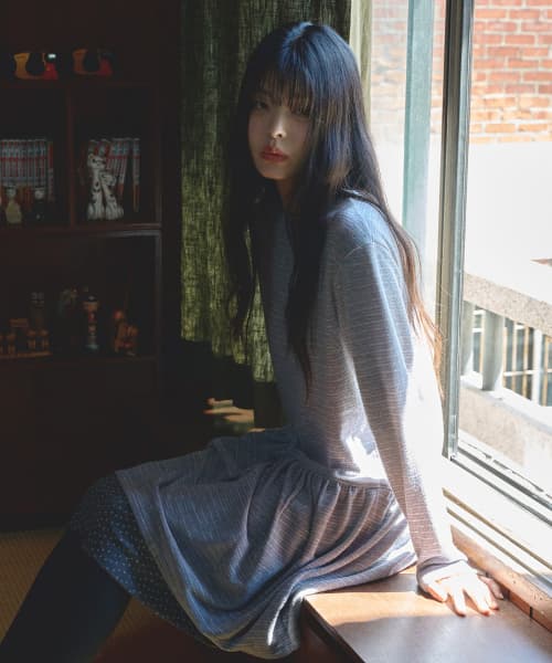 Knit Floral Layered One Piece Gray