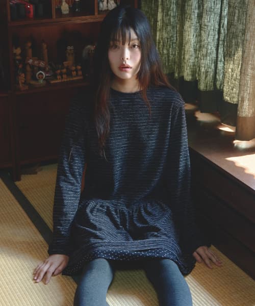Knit Floral Layered One Piece Black
