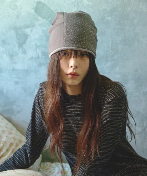 Reversible Layered Knit Beanie, Gray