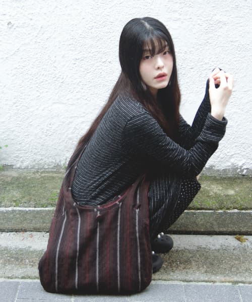 Reversible Striped Hobo Bag Deep Brown