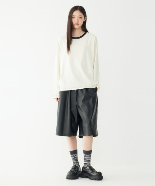 Synthetic Leather Half-Banding Pants _Black_9106331001