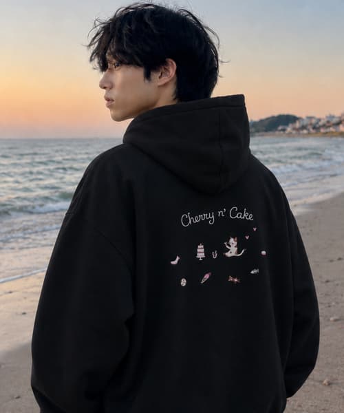 Cherry Cake Embroidered Hoodie Black